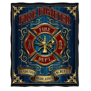 New Blue Fireman Shield Plush Fleece Throw Gift Blanket Firefighter Rescue EMT